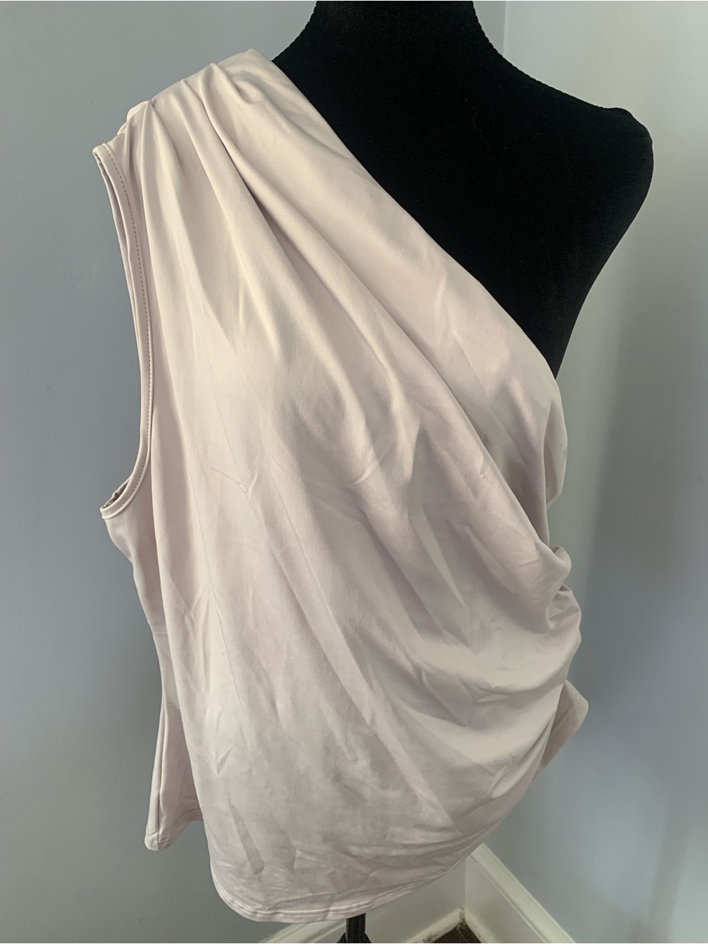 π- SHEIN CURVE Womanβs Plus Size One-Shoulder Blush Pink Draped Tank Top